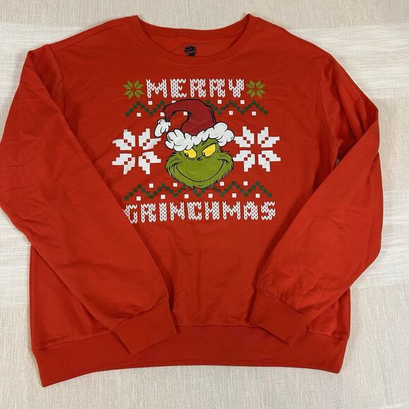 Dr. Seuss The Grinch Merry Grinchmas Christmas Sweatshirt Adult XL Red Ugly - Picture 2 of 8